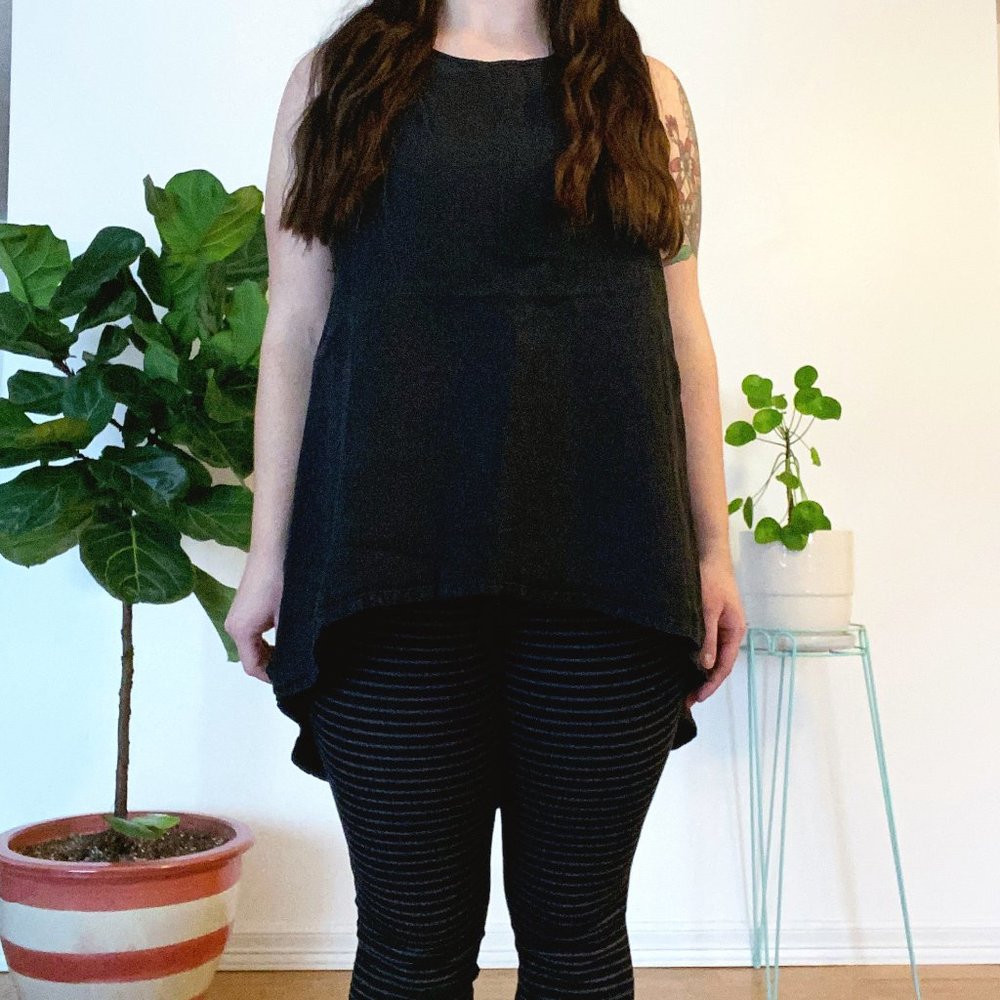 Bryn Walker Black Linen Tunic Top High-Low Size XL